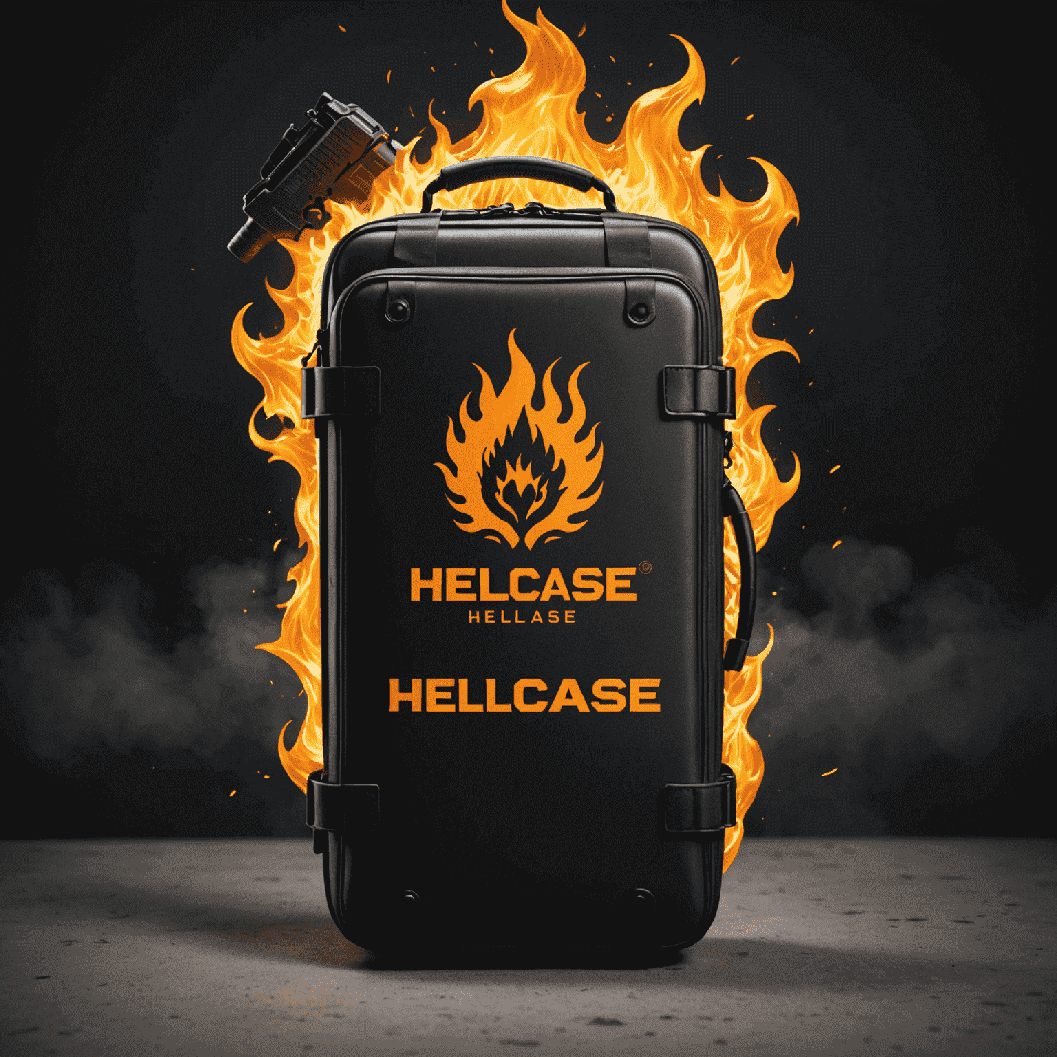 Logo di HellCase con fiamme e una cassa CS:GO