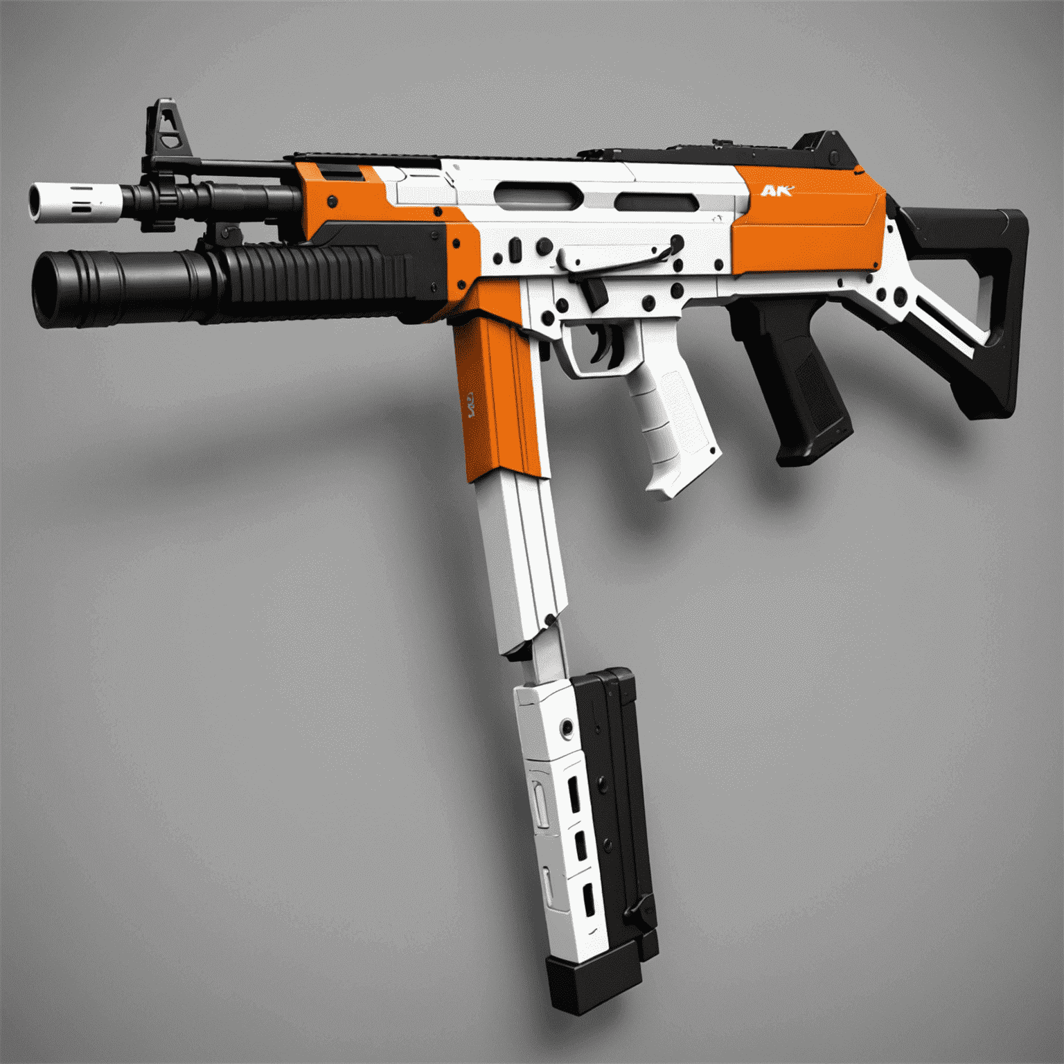 AK-47 Asiimov skin per CS:GO, design futuristico bianco e arancione