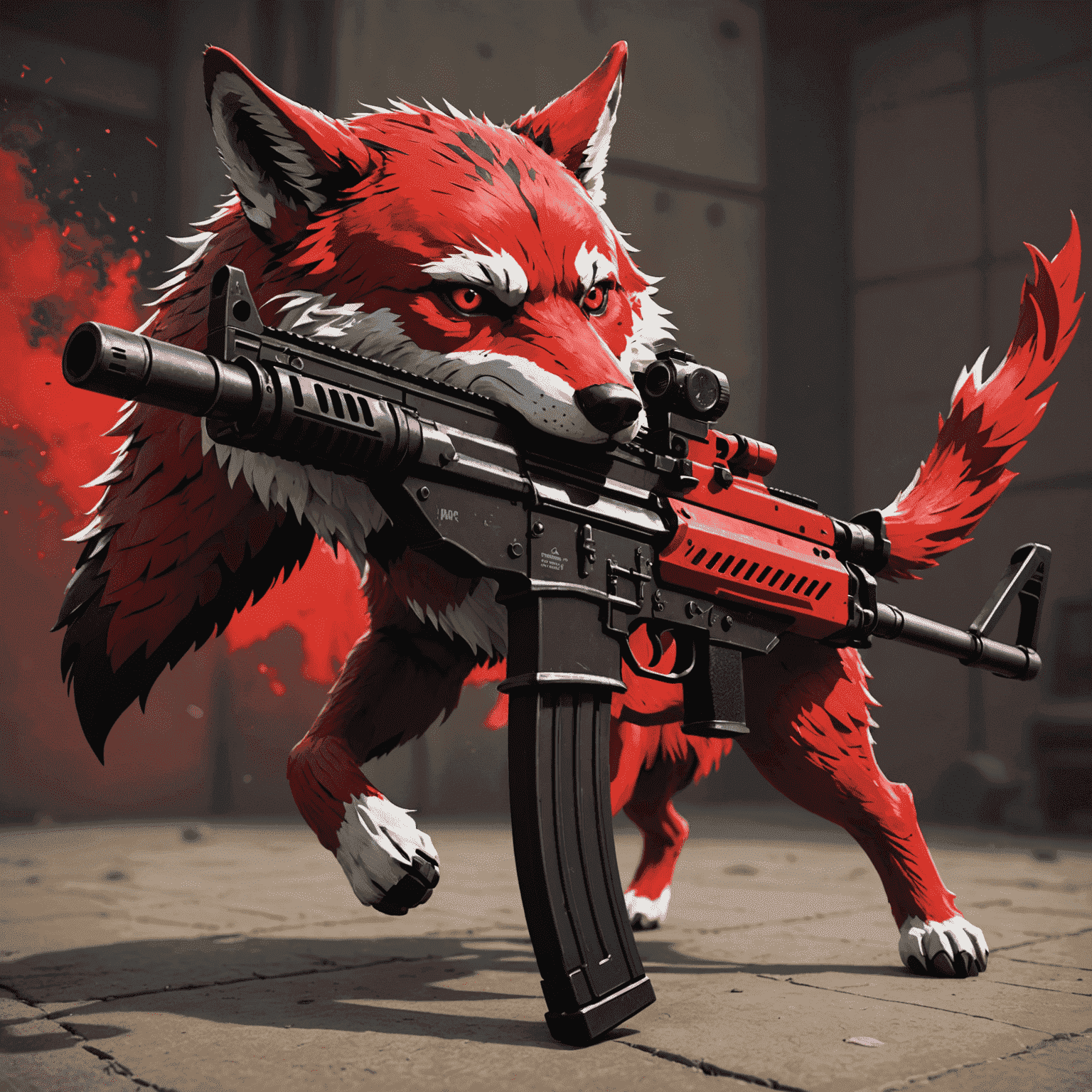 M4A4 Howl skin per CS:GO, design rosso con un lupo ululante